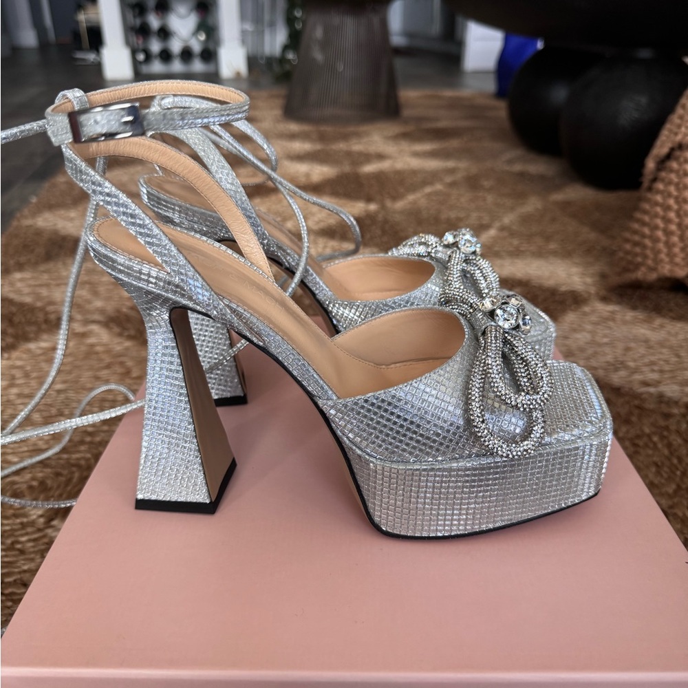 Mach & Mach Silver Platform Heeled Sandals 140mm